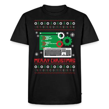 Joueur de Noël laid chandail nerd informaticien - T-shirt Premium bio Homme - noir - Devant - Nico (187cm)