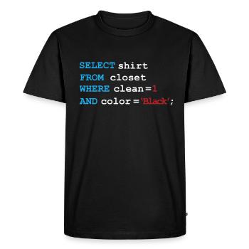 Développeur Devops matin routine SQL Select - T-shirt Premium bio Homme - noir - Devant - Nico (187cm)