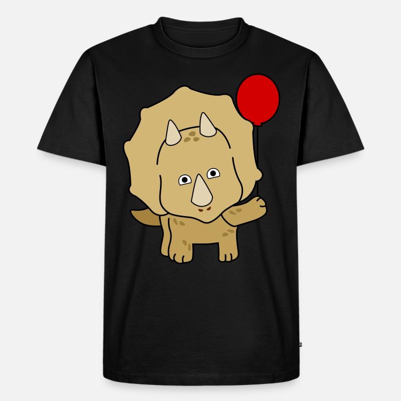 Dinos Triceratops mit Luftballon - Männer Premium Bio T-Shirt - Schwarz