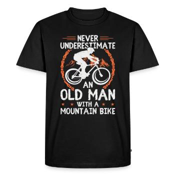 Mountainbike MTB mountainbiker gave - Herre Premium økologisk T-shirt - sort - Foran - Nico (187cm)