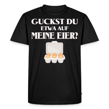 Guckst du etwa auf meine Eier, Lustig zweideutig - Männer Premium Bio T-Shirt - Schwarz - Vorne - Nico (187cm)