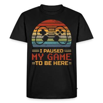 J'ai mis mon jeu en pause pour être ici Cadeau de jeu de joueur - T-shirt Premium bio Homme - noir - Devant - Nico (187cm)