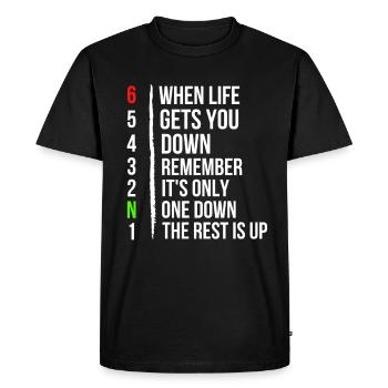 Moto Moto Gears - Quand la vie vous gagne - T-shirt Premium bio Homme - noir - Devant - Nico (187cm)