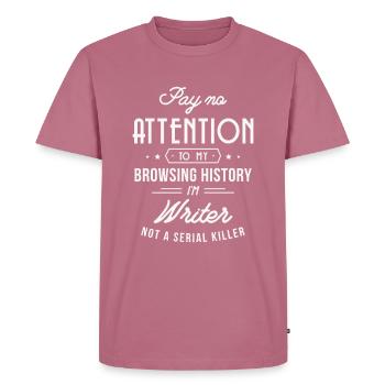 Ecrire auteur de livres Design - T-shirt Premium bio Homme - mauve - Devant - Nico (187cm)