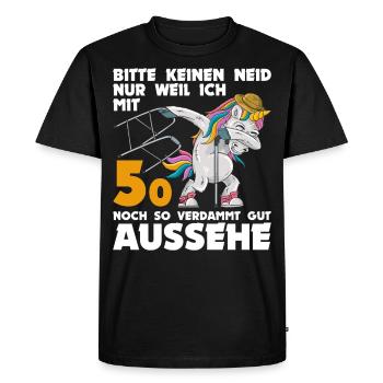 50. Geburtstag 50 Jahre Einhorn mit Rollator Stock - Männer Premium Bio T-Shirt - Schwarz - Vorne - Nico (187cm)