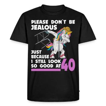 40th birthday 40 years unicorn with rollator stick - Men's Premium Organic T-Shirt - black - Front - Nico (187cm)