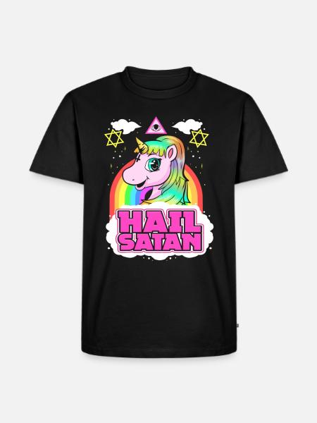 Hail Satan Unicorn - Death Metal Rainbow Design - Men's Premium Organic T-Shirt - black