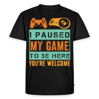 J'ai mis mon jeu en pause pour être ici - T-shirt Premium bio Homme - noir - Devant - Nico (187cm)