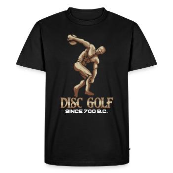 Disc Golf Since 700 BC - Old Statue Gift - Men's Premium Organic T-Shirt - black - Front - Nico (187cm)