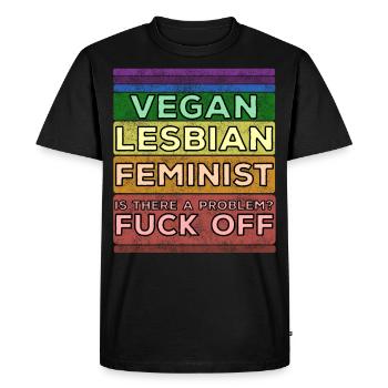 FÉMINISTE LESBIENNE VEGAN - T-shirt Premium bio Homme - noir - Devant - Nico (187cm)
