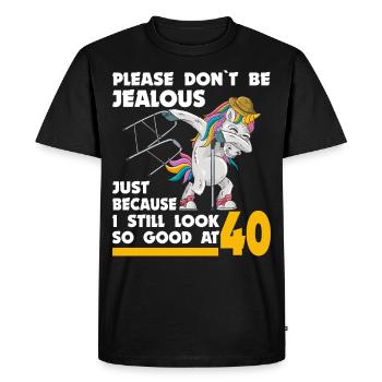 40th birthday 40 years unicorn with rollator stick - Men's Premium Organic T-Shirt - black - Front - Nico (187cm)