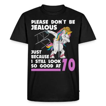 70th birthday 70 years unicorn with rollator stick - Men's Premium Organic T-Shirt - black - Front - Nico (187cm)