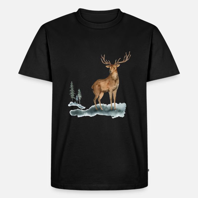 Hirsch Kunst Wald Schwarzwald - Männer Premium Bio T-Shirt - Schwarz