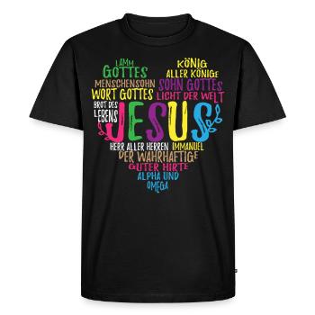 Jesus Christus Herz Geschenk für Christen - Männer Premium Bio T-Shirt - Schwarz - Vorne - Nico (187cm)