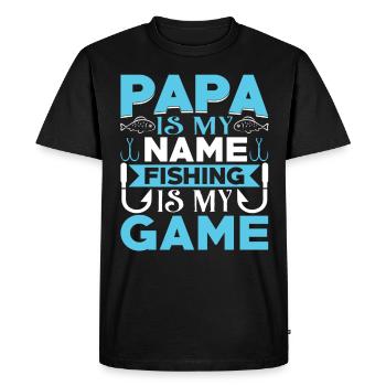 Papa iy mon nom la pêche est mon jeu - T-shirt Premium bio Homme - noir - Devant - Nico (187cm)