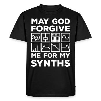 MAY GOD FORGIVE ME FOR MY SYNTHS - Men's Premium Organic T-Shirt - black - Front - Nico (187cm)