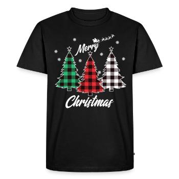 Buffalo Plaid Christmas Tree Rouge Vert Blanc - T-shirt Premium bio Homme - noir - Devant - Nico (187cm)