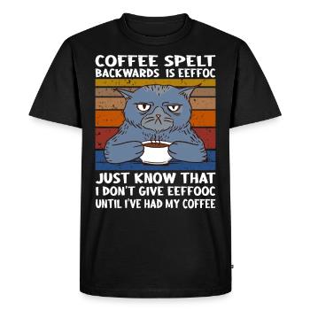 Coffee spelt backwards is eeffoc Design - Men's Premium Organic T-Shirt - black - Front - Nico (187cm)