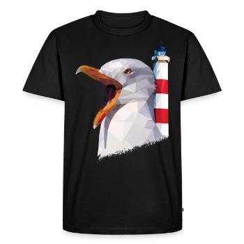 Lighthouse, Seagull - Baltic Sea North Sea Vacation - Men's Premium Organic T-Shirt - black - Front - Nico (187cm)
