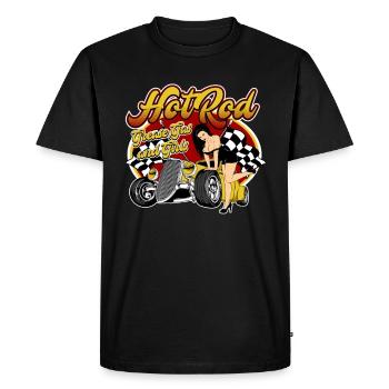 Hotrod Grease Gas PinUp Rockabilly Retro - Männer Premium Bio T-Shirt - Schwarz - Vorne - Nico (187cm)