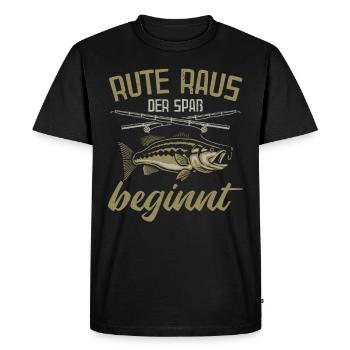 Rute raus | Angler Geschenk Angeln Fischen Lustig - Männer Premium Bio T-Shirt - Schwarz - Vorne - Nico (187cm)