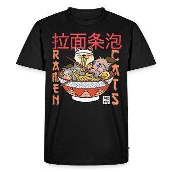 Chats et ramen - Asie Japon Cuisine chinoise - T-shirt Premium bio Homme - noir - Devant - Nico (187cm)