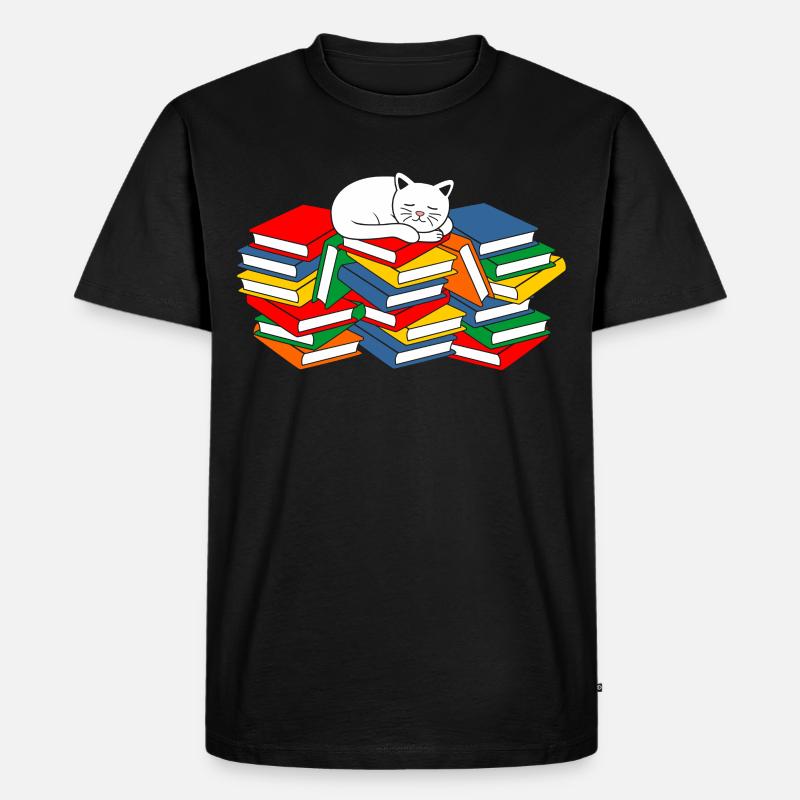 Bücher Katze - Männer Premium Bio T-Shirt - Schwarz