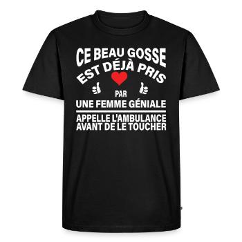 Ce beau gosse est déjà pris par une femme géniale - T-shirt Premium bio Homme - noir - Devant - Nico (187cm)
