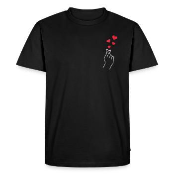 Origami coeur doigt - T-shirt Premium bio Homme - noir - Devant - Nico (187cm)