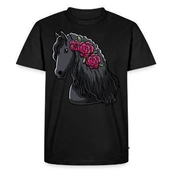 Friesian horse with flowers horse fan gift - Men's Premium Organic T-Shirt - black - Front - Nico (187cm)