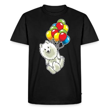 Japan-Spitz Dog with Balloons Funny - Men's Premium Organic T-Shirt - black - Front - Nico (187cm)
