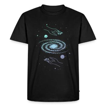 Cosmos galaxie et mains sacrés géométrie étoiles - T-shirt Premium bio Homme - noir - Devant - Nico (187cm)