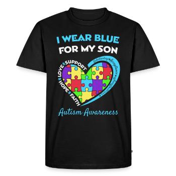 I Wear Blue For My Son Autisme Autism Awareness - T-shirt Premium bio Homme - noir - Devant - Nico (187cm)