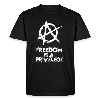 Symbole punk anarchie « La liberté est un privilège » - T-shirt Premium bio Homme - noir - Devant - Nico (187cm)