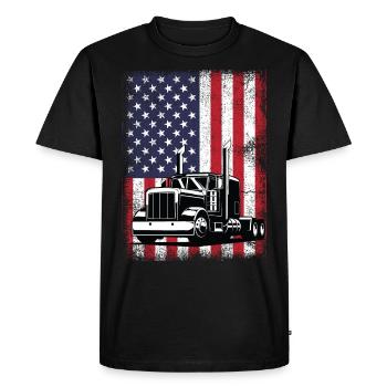 USA Flag Trucker - Men's Premium Organic T-Shirt - black - Front - Nico (187cm)
