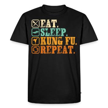 Mangez le kung-fu sommeil Répétition Vintage - T-shirt Premium bio Homme - noir - Devant - Nico (187cm)