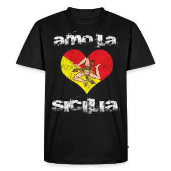 Sicile Sicilia coeur drapeau - T-shirt Premium bio Homme - noir - Devant - Nico (187cm)