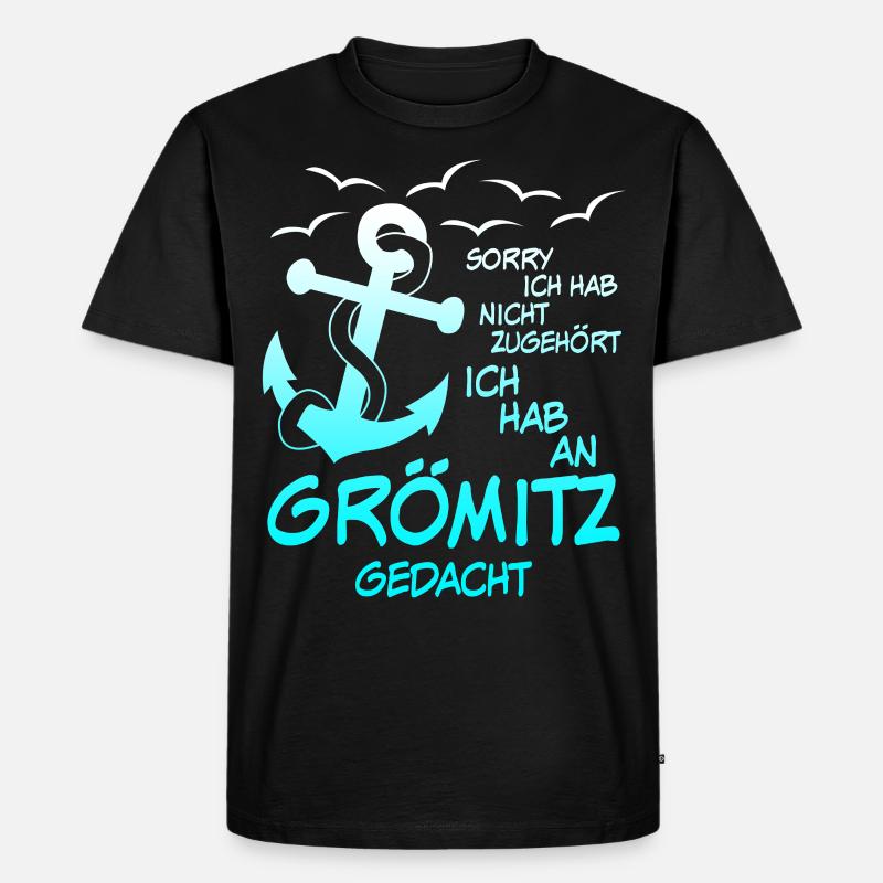Grömitz Spruch mit Anker - Männer Premium Bio T-Shirt - Schwarz