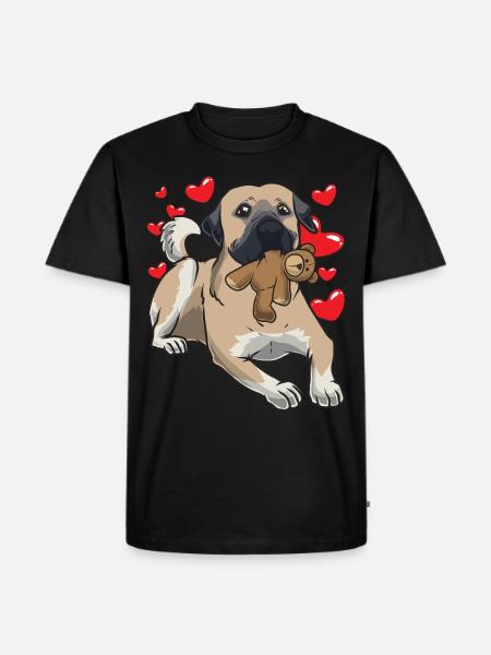 Cane Kangal con pel pelati e molti cuori - Maglietta ecologica premium da uomo - nero