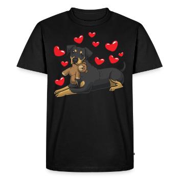 Chien allemand Pinscher avec peluche - T-shirt Premium bio Homme - noir - Devant - Nico (187cm)