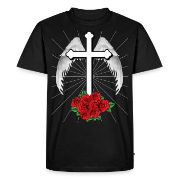 Croix Céleste Croix Jésus Dieu Ange Ailes - T-shirt Premium bio Homme - noir - Devant - Nico (187cm)