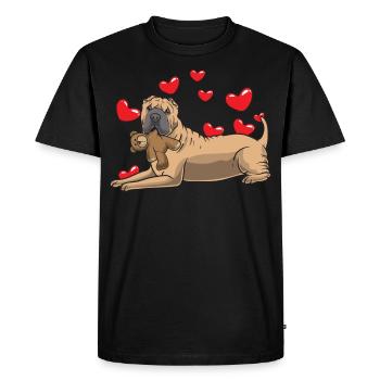 Shar Pei Dog with Cuddly Toy and Hearts - Men's Premium Organic T-Shirt - black - Front - Nico (187cm)