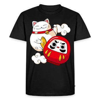 Funny Maneki Neko Cat Japanese Daruma Doll Kawaii - T-shirt Premium bio Homme - noir - Devant - Nico (187cm)
