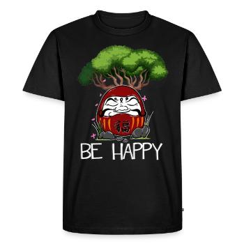 Japanese Daruma Doll Yoga Meditation Art Be Happy - T-shirt Premium bio Homme - noir - Devant - Nico (187cm)