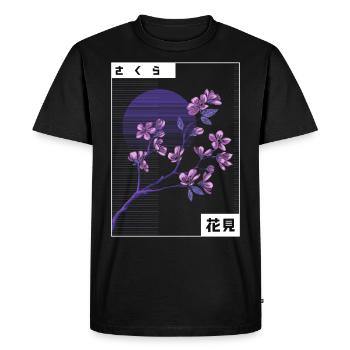 Triste japonais Sakura Esthétique Kawaii Fleur de cerisier - T-shirt Premium bio Homme - noir - Devant - Nico (187cm)
