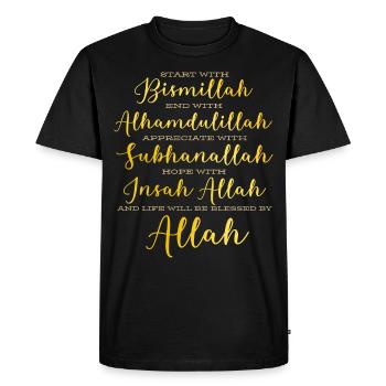 Commencez par Bismillah & Alhamdulillah Allah M - T-shirt Premium bio Homme - noir - Devant - Nico (187cm)