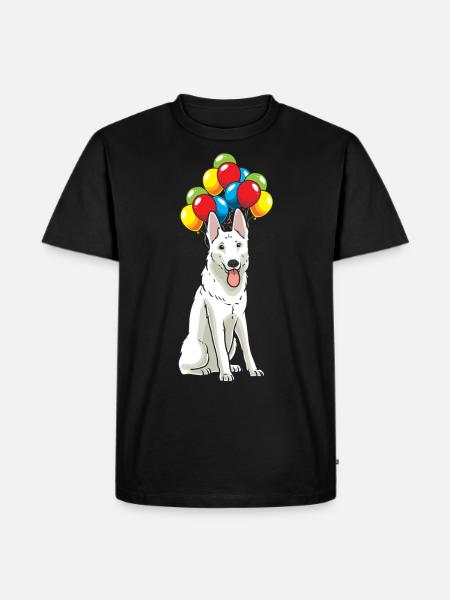 Weißer Schweizer Schäferhund mit Ballons - Männer Premium Bio T-Shirt - Schwarz