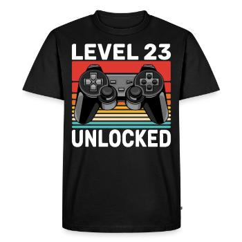 Level 23 Unlocked – 23rd Birthday Gamer Gift - Men's Premium Organic T-Shirt - black - Front - Nico (187cm)