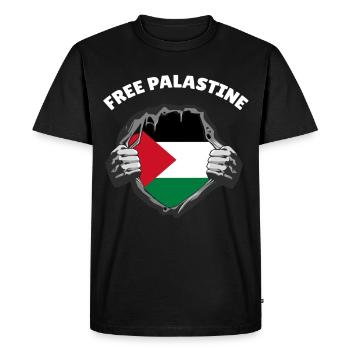 Free Palestine T-shirt Palestine Palestinienne - T-shirt Premium bio Homme - noir - Devant - Nico (187cm)