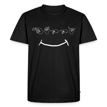 Langue des signes happy - T-shirt Premium bio Homme - noir - Devant - Nico (187cm)